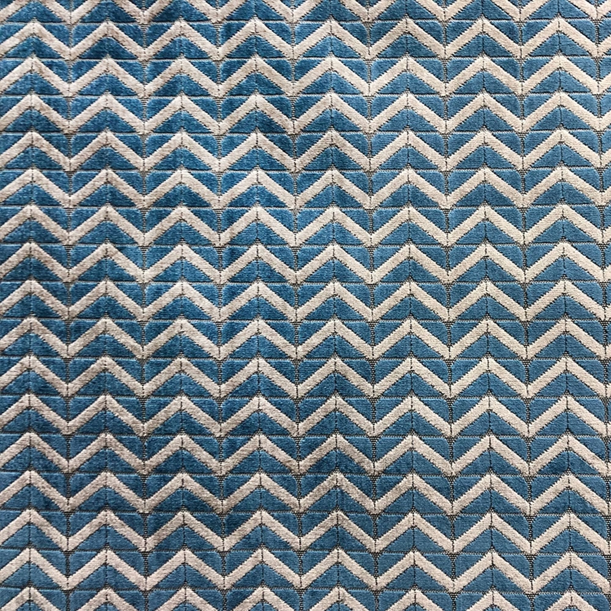 Kenny fabric in color Blue showcasing fabric zigzag chevron cut velvet upholstery fabric.