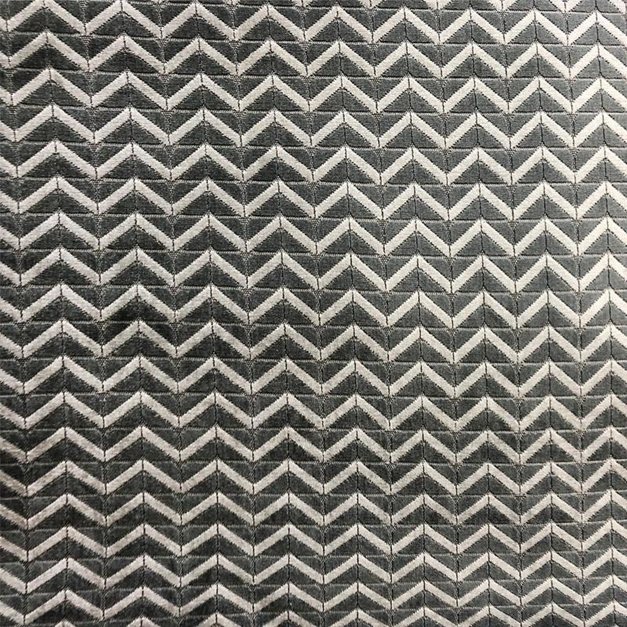 Kenny fabric in color Gray showcasing fabric zigzag chevron cut velvet upholstery fabric.