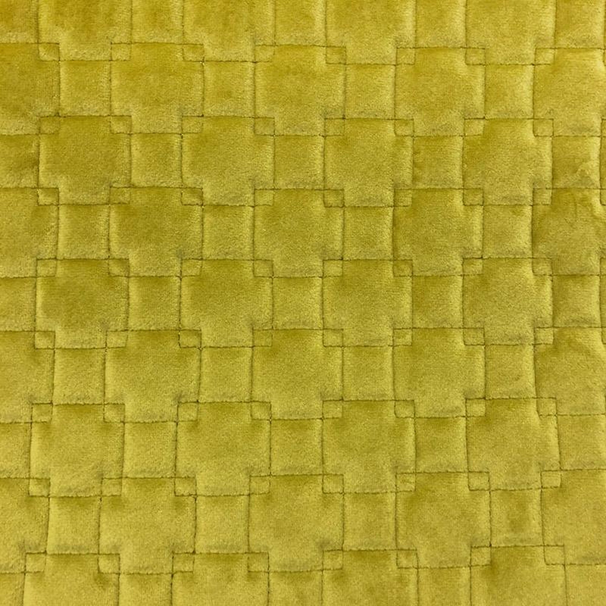 Kerry fabric in color Canary showcasing fabric quilt square velvet w/ backing upholstery fabric.