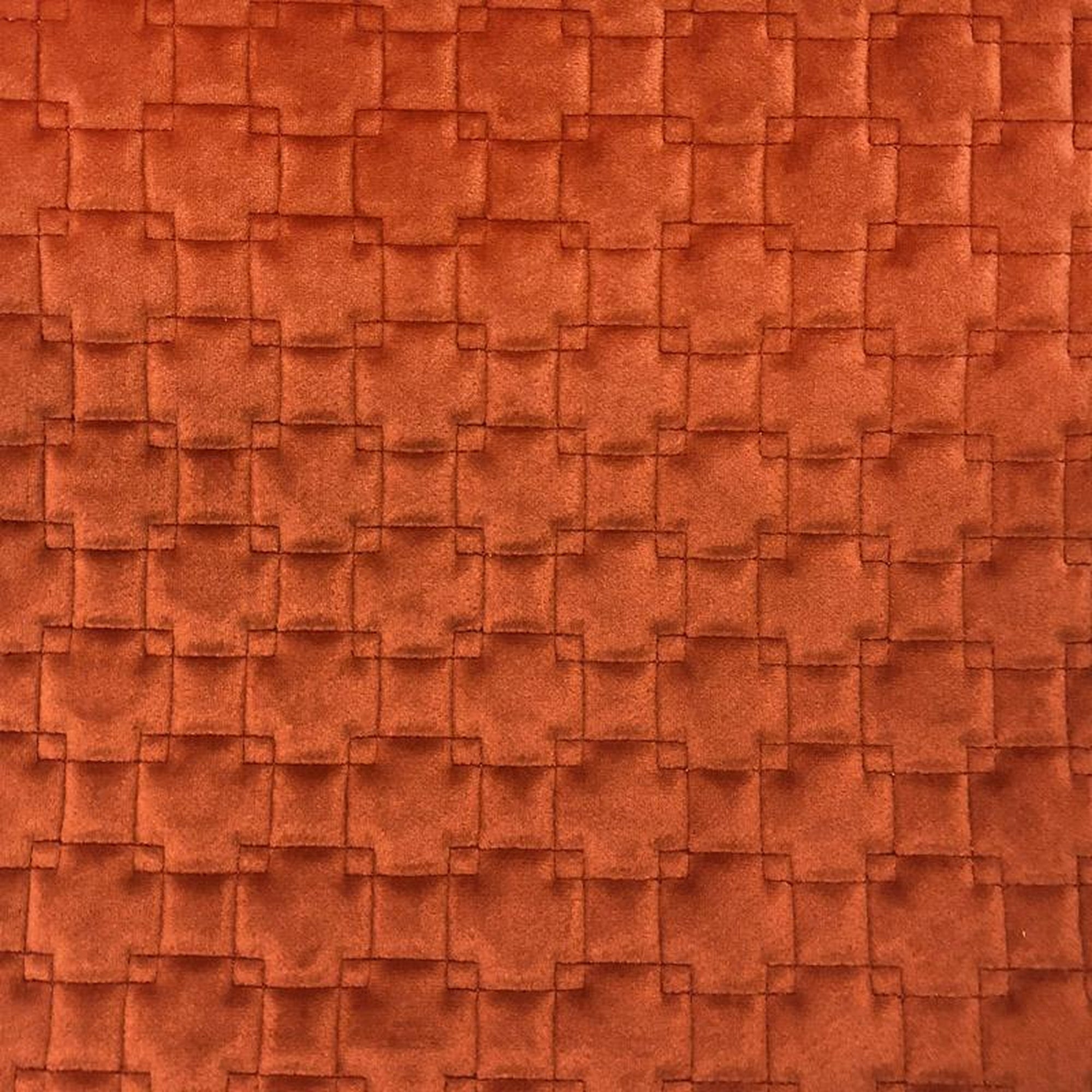 Kerry fabric in color Orange showcasing fabric quilt square velvet w/ backing upholstery fabric.