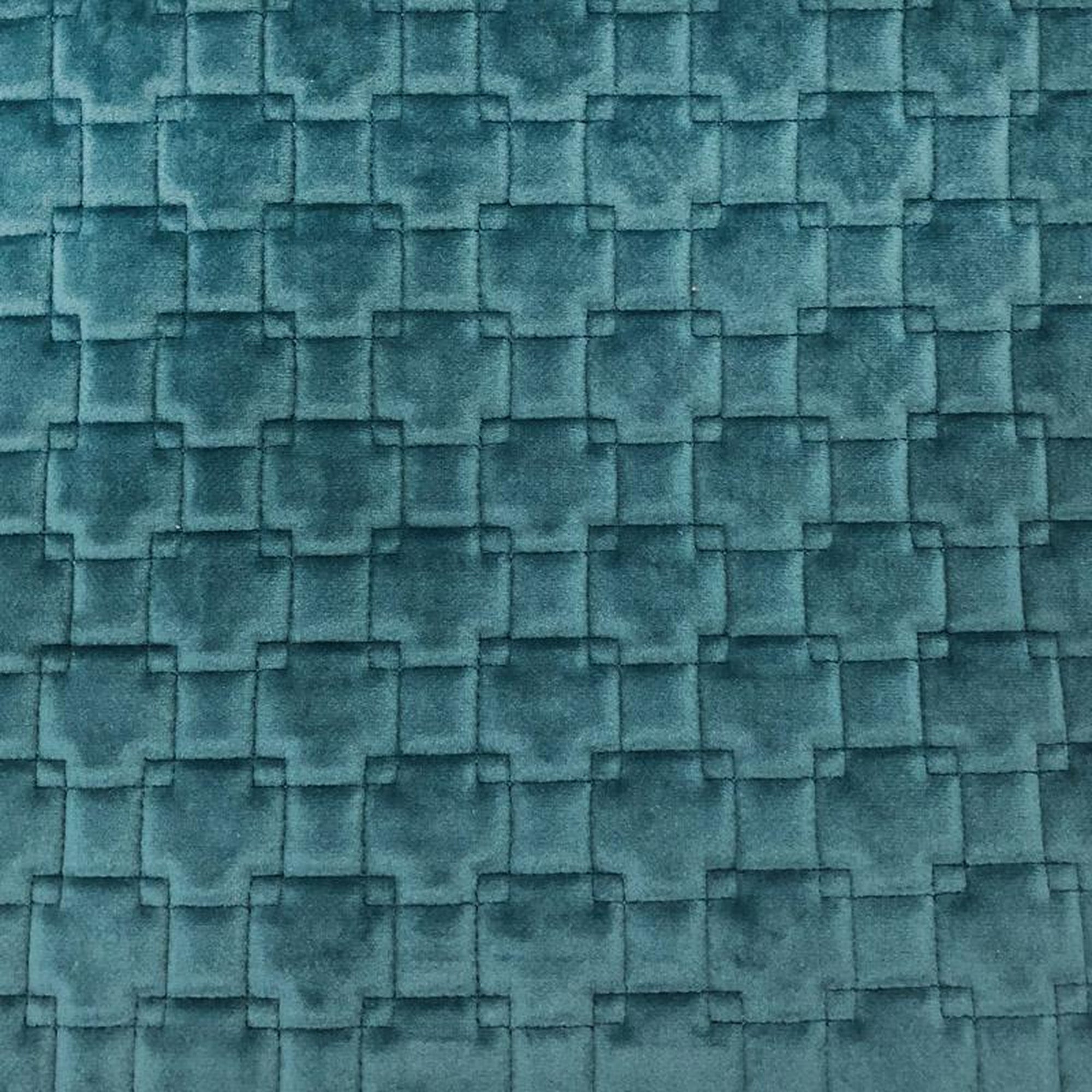 Kerry fabric in color Peacock showcasing fabric quilt square velvet w/ backing upholstery fabric.