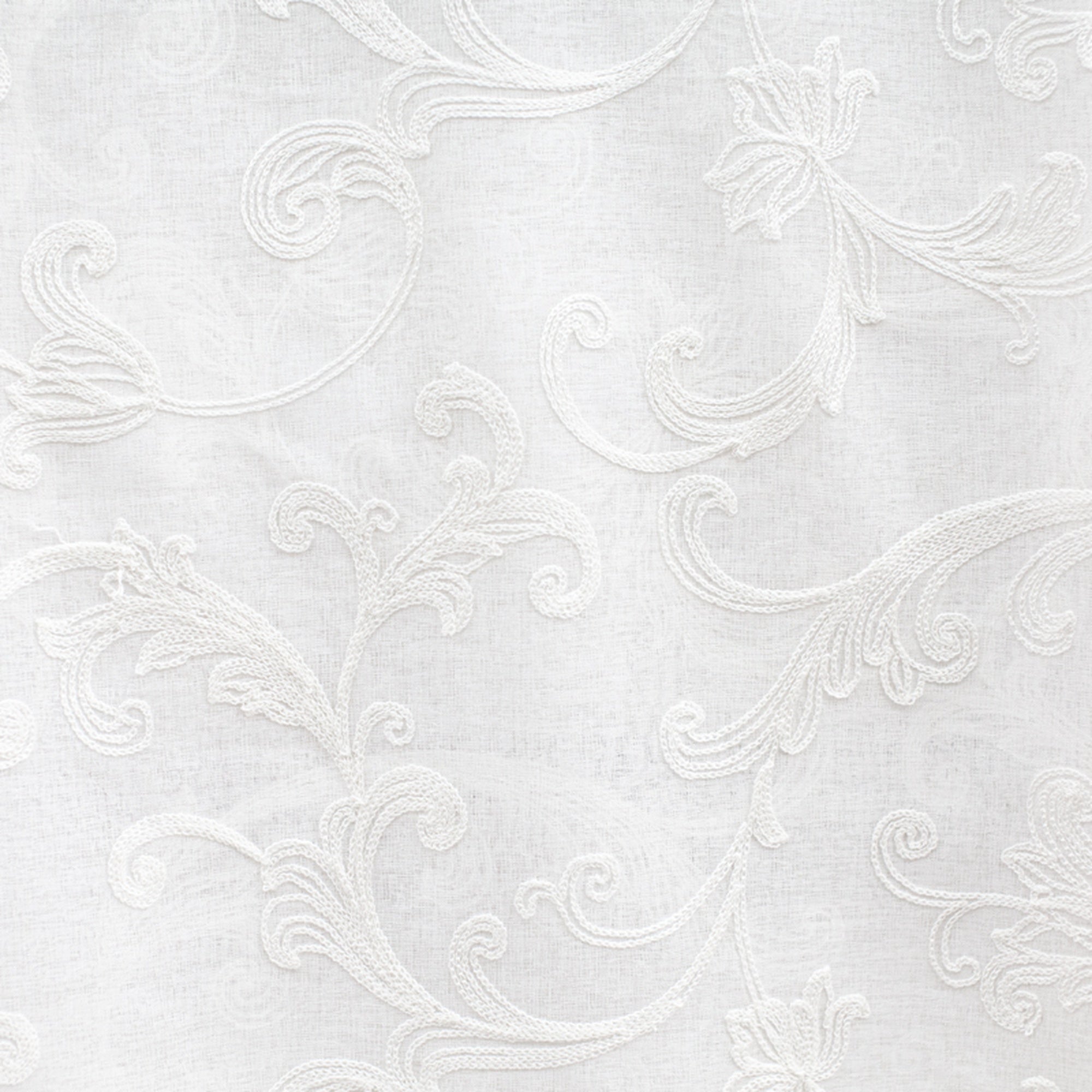 Lana fabric in color White showcasing fabric embroidered damask sheer.