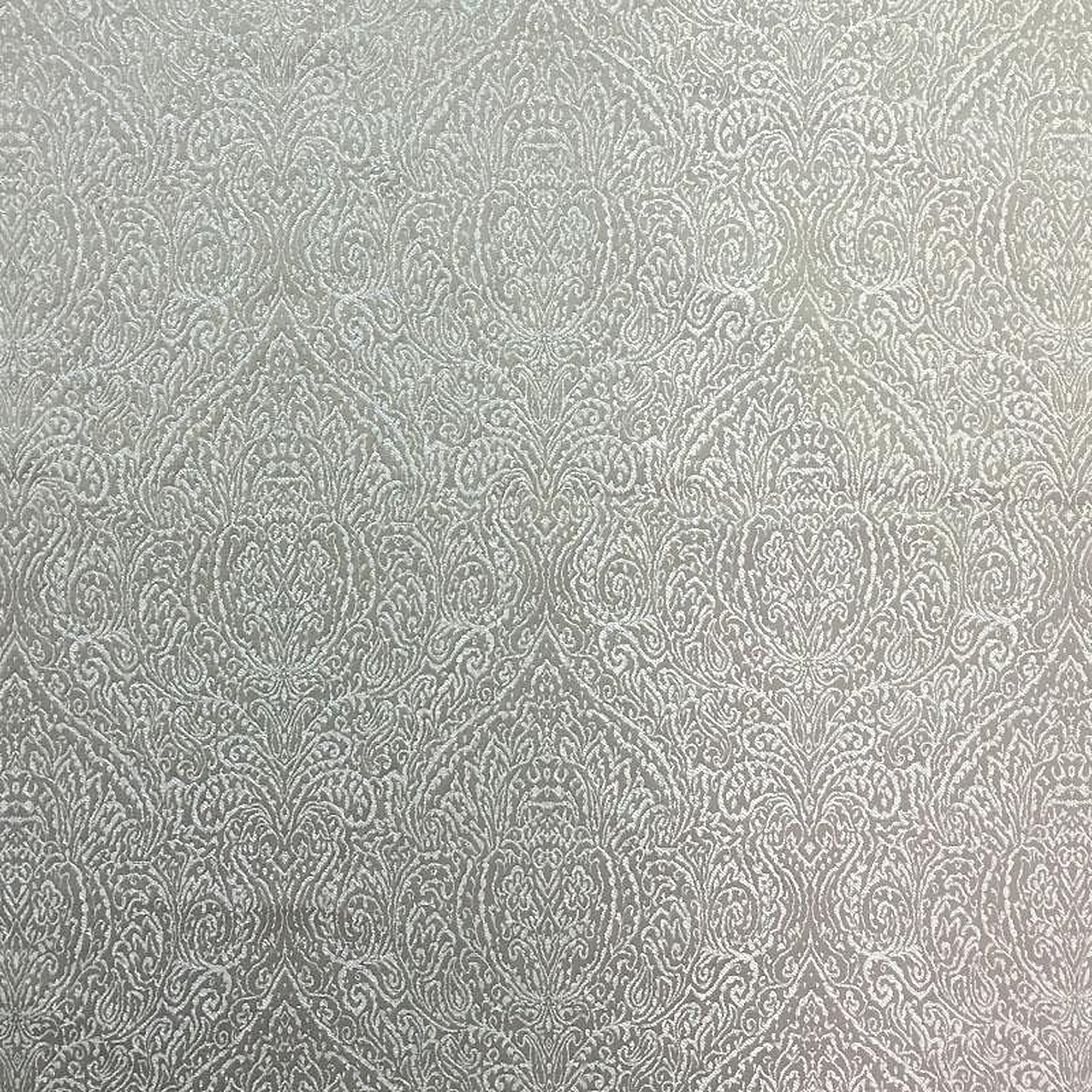 Madeline Fabric in color Silver is a High-Sheen Damask Fabric pattern good for Upholstery Fabric
