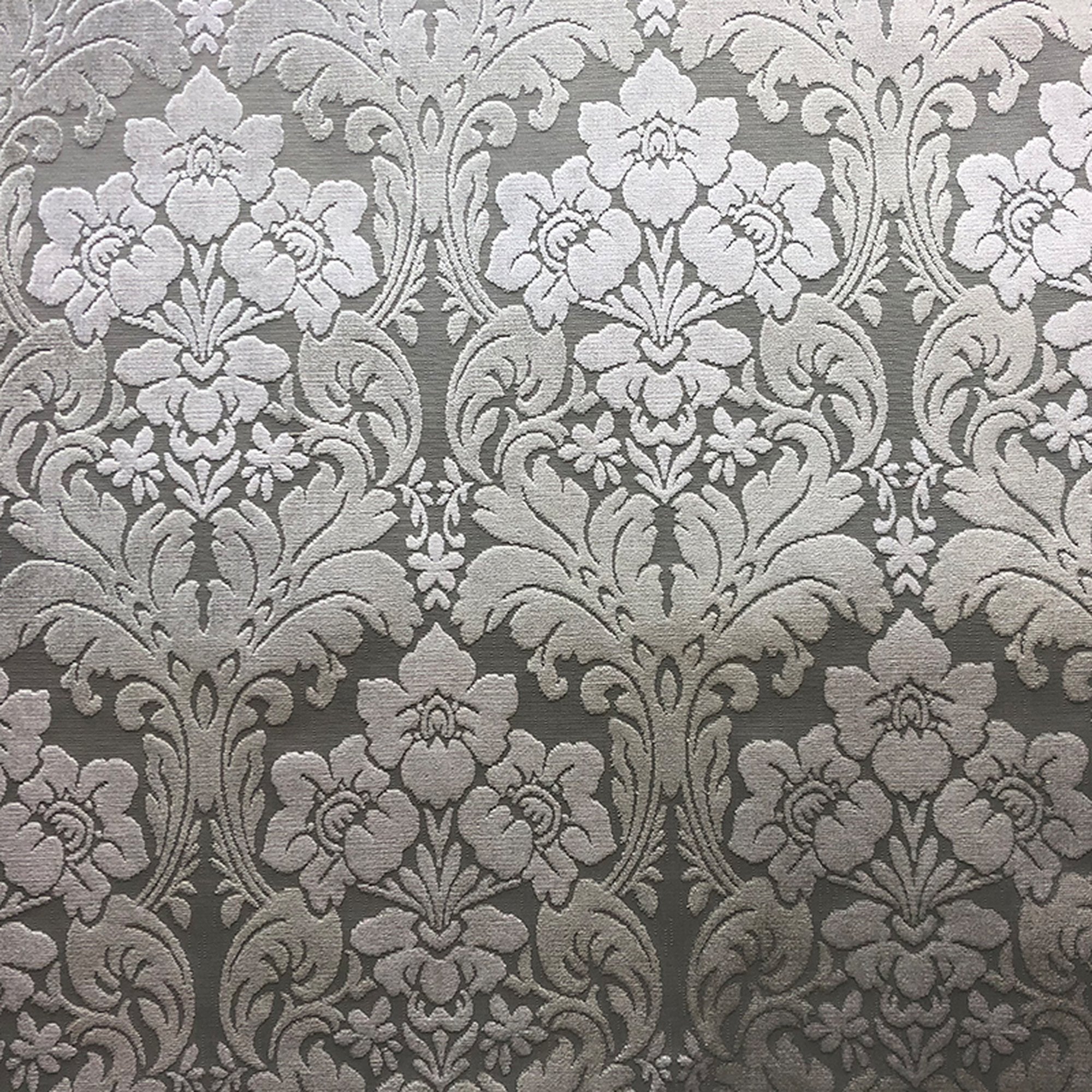 Marsel fabric in color Ecru showcasing fabric damask floral cut velvet upholstery fabric.