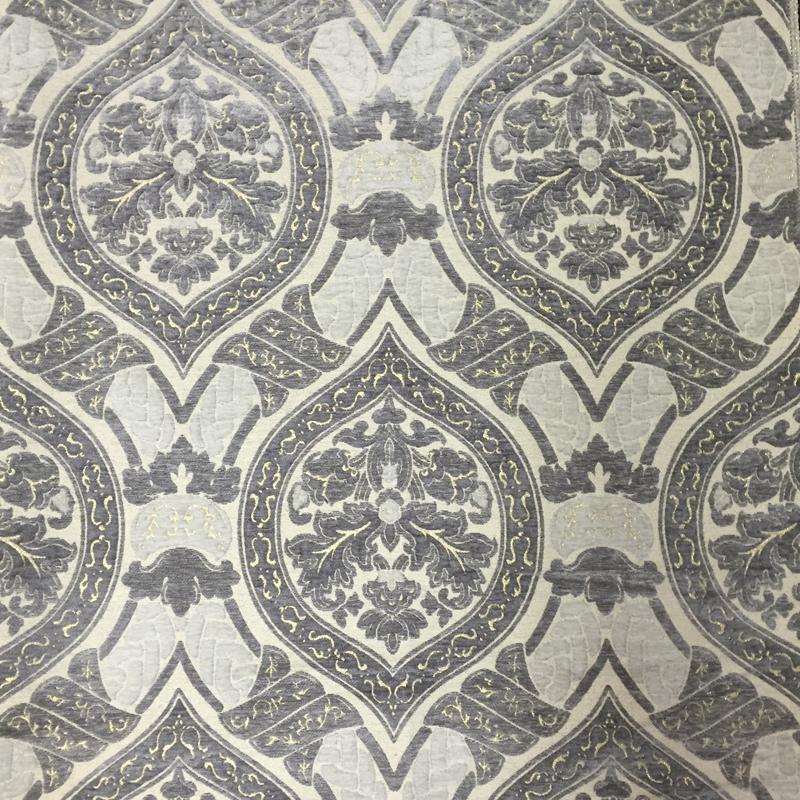 Marselle Fabric in color Gray is a Traditional Damask Fabric pattern good for Upholstery Fabric