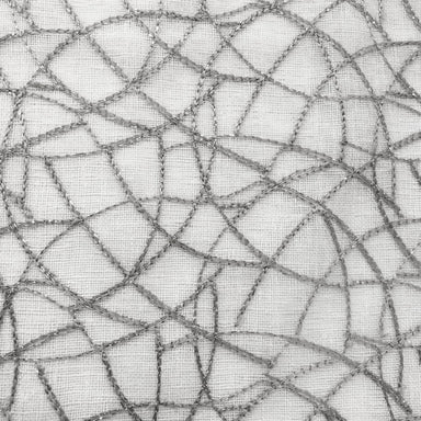 Neptune Fabric in color Silver/Metallic is an Embroidered Metallic Swirl Sheer Fabric that is good for Drapery & Curtain Fabric