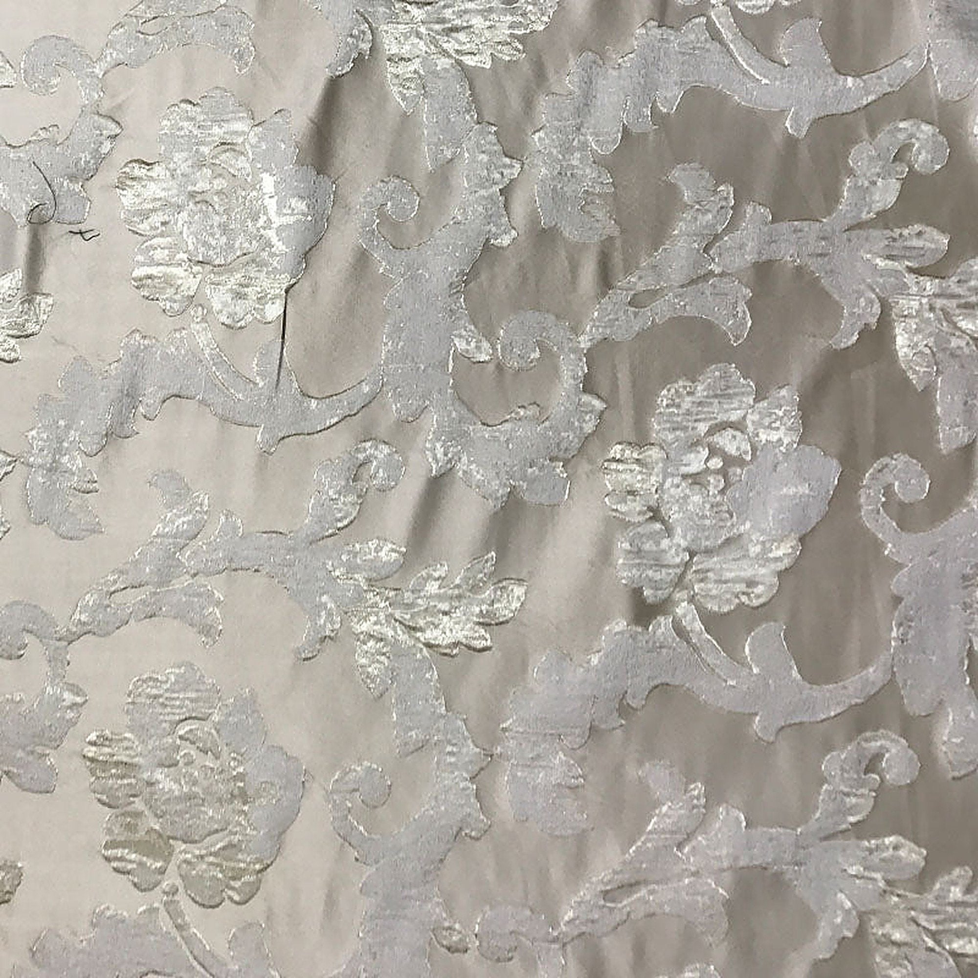 Nora Fabric in color Ecru is a Floral Print Jacquard Fabric pattern good for Drapery & Curtain Fabric