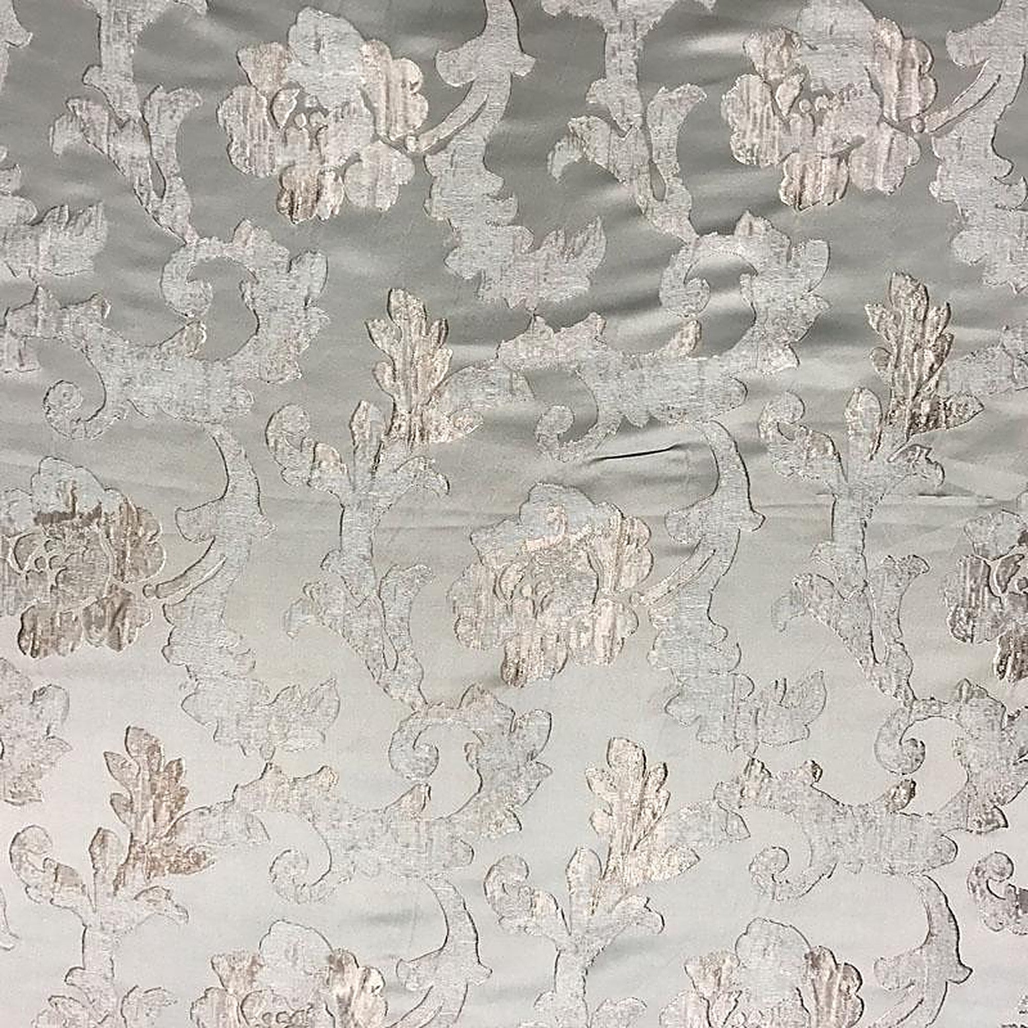 Nora Fabric in color Pewter is a Floral Print Jacquard Fabric pattern good for Drapery & Curtain Fabric