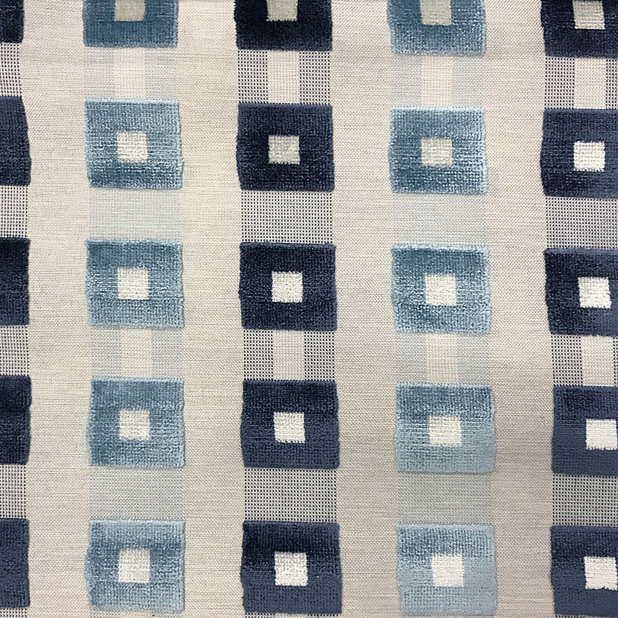 Patrick Fabric in color Ocean is a Striped Square Geometric Velvet Fabric pattern good for Upholstery Fabric