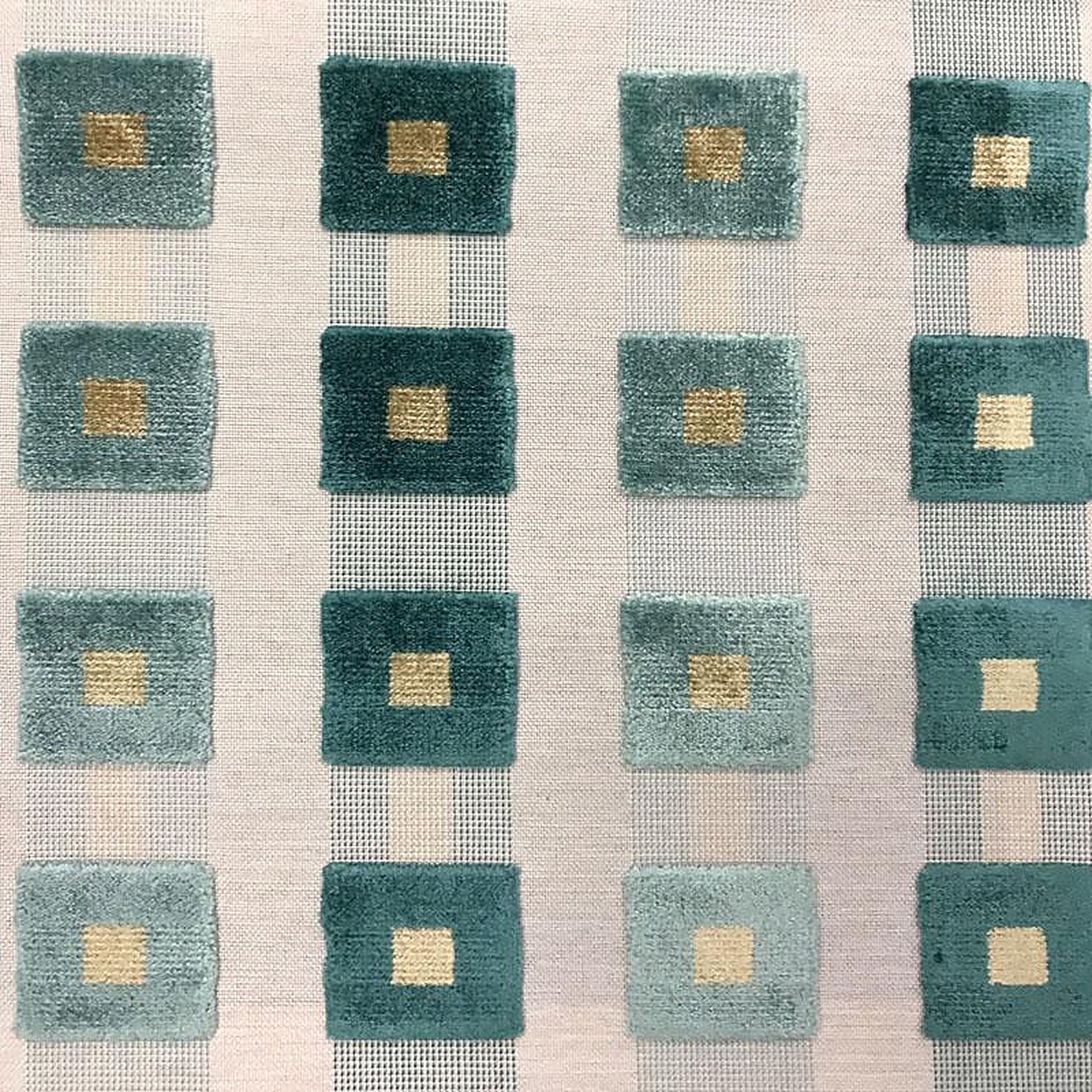 Patrick Fabric in color Teal is a Striped Square Geometric Velvet Fabric pattern good for Upholstery Fabric