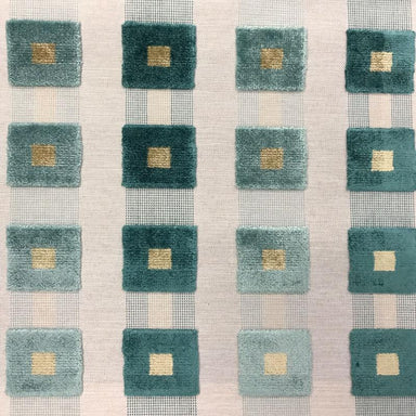 Patrick Fabric in color Teal is a Striped Square Geometric Velvet Fabric pattern good for Upholstery Fabric