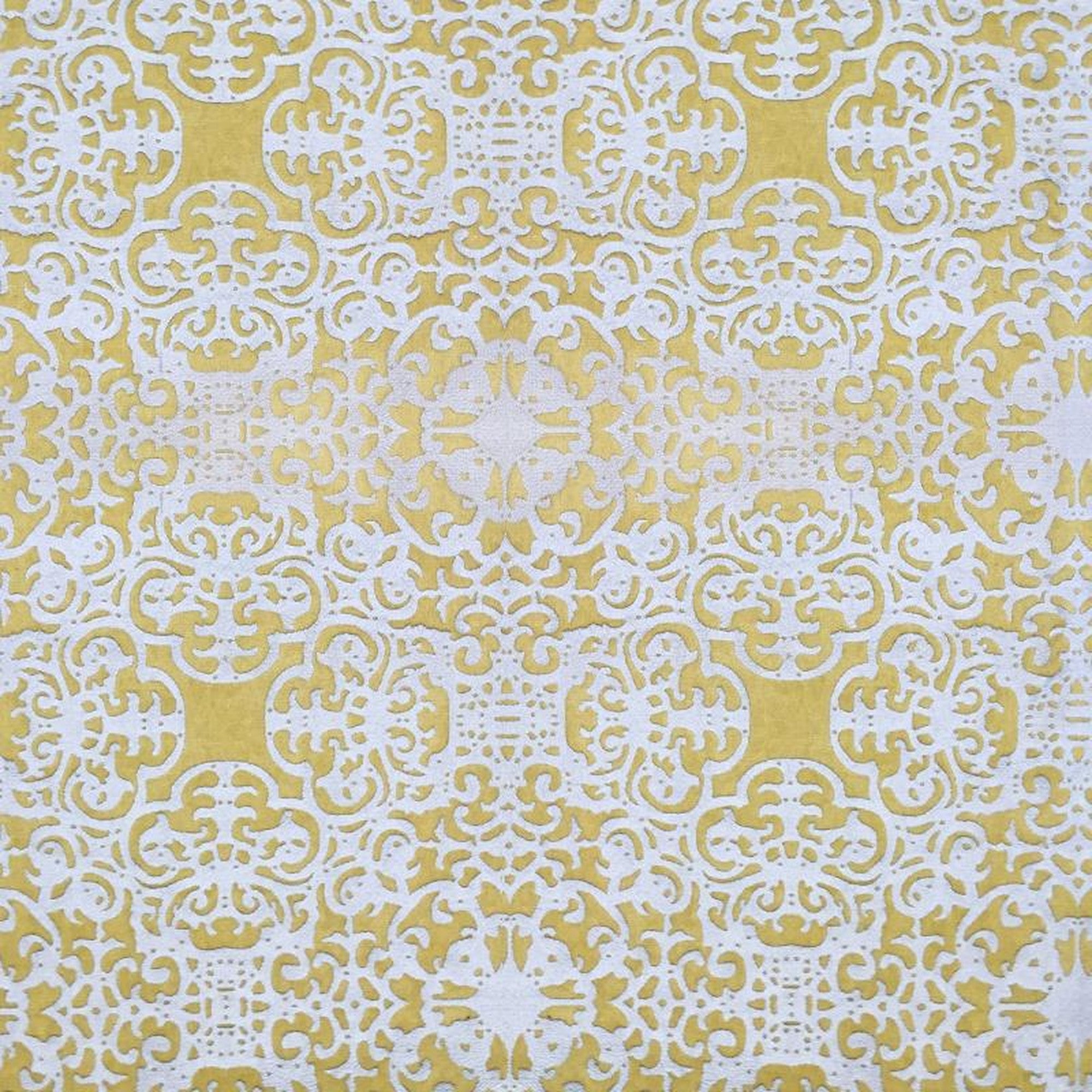 Petra fabric in color Gold showcasing fabric traditional foil print on velvet upholstery fabric & drapery & curtain fabric.