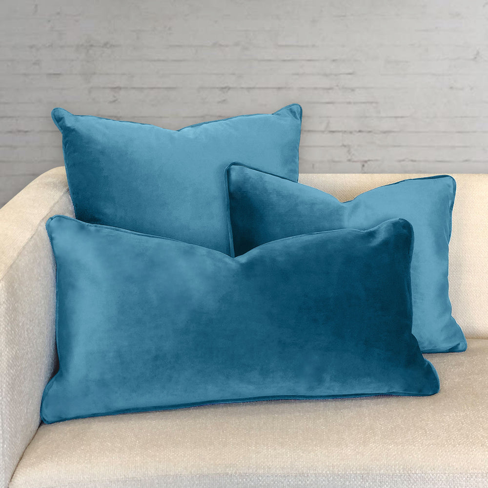 Versailles Square Pillow Ice Blue / Ivory Velvet 24X24 (Pillow Insert  Included)