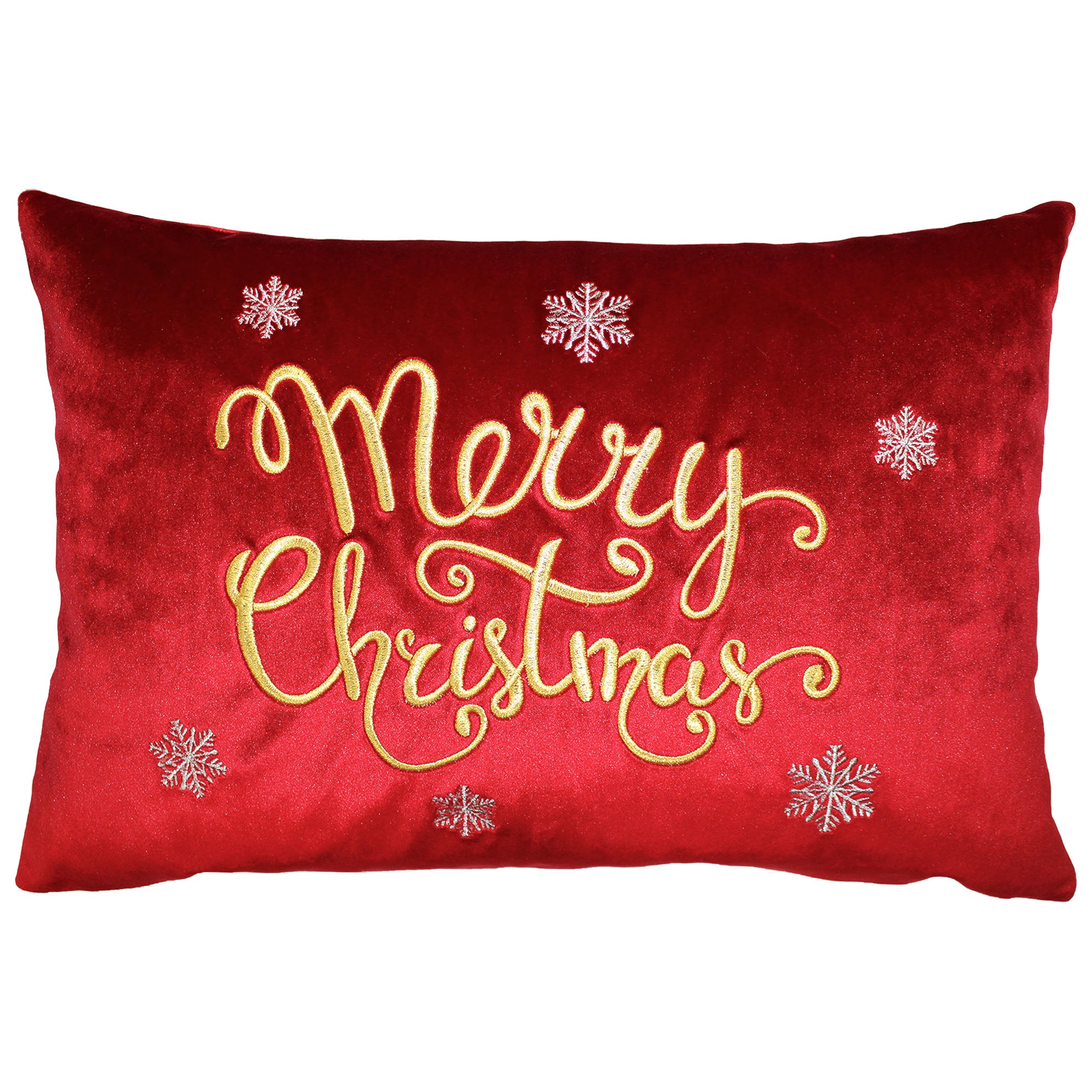 "Merry Christmas" Snowflakes Embroidery Pillow | Size 14X20