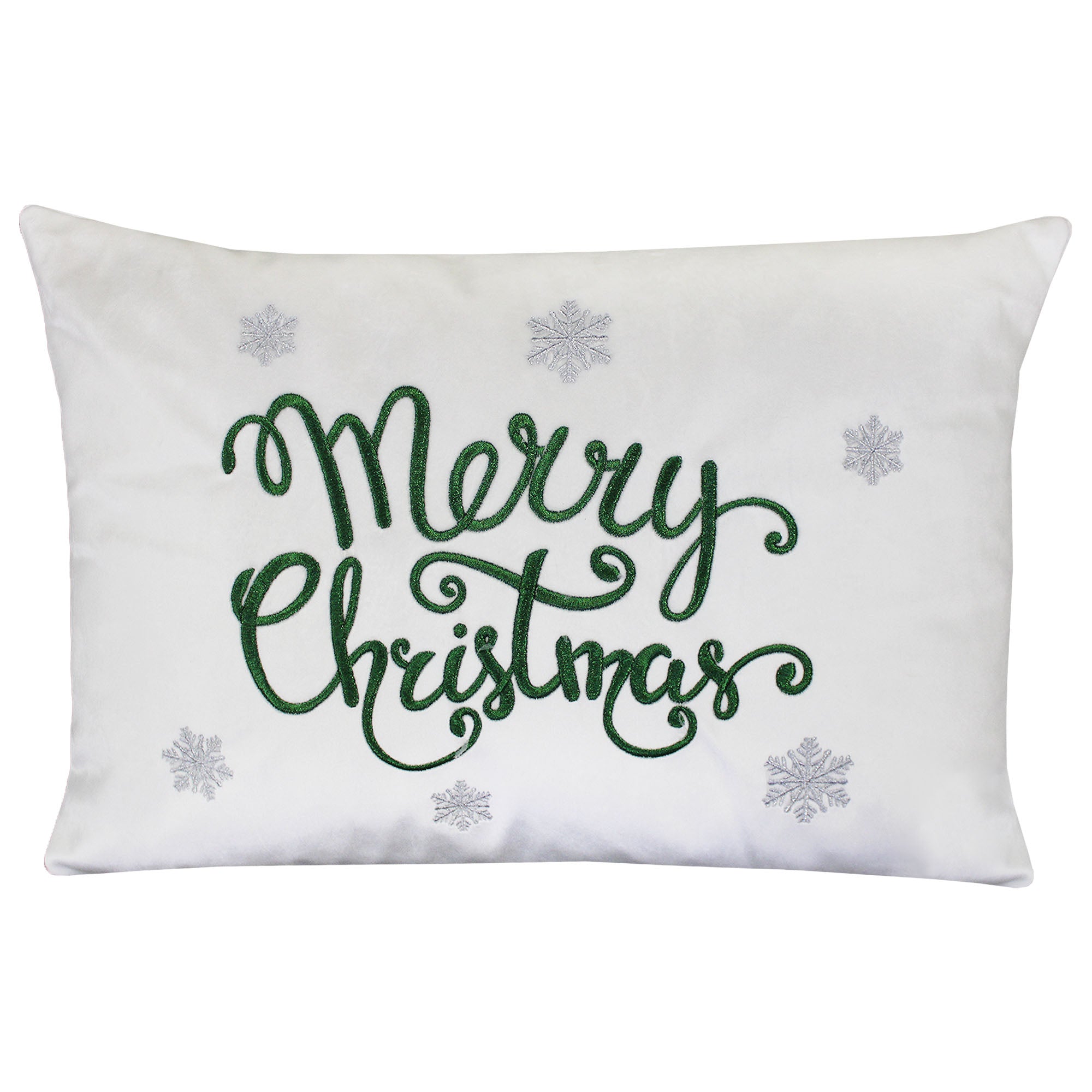 "Merry Christmas" Snowflakes Embroidery Pillow | Size 14X20