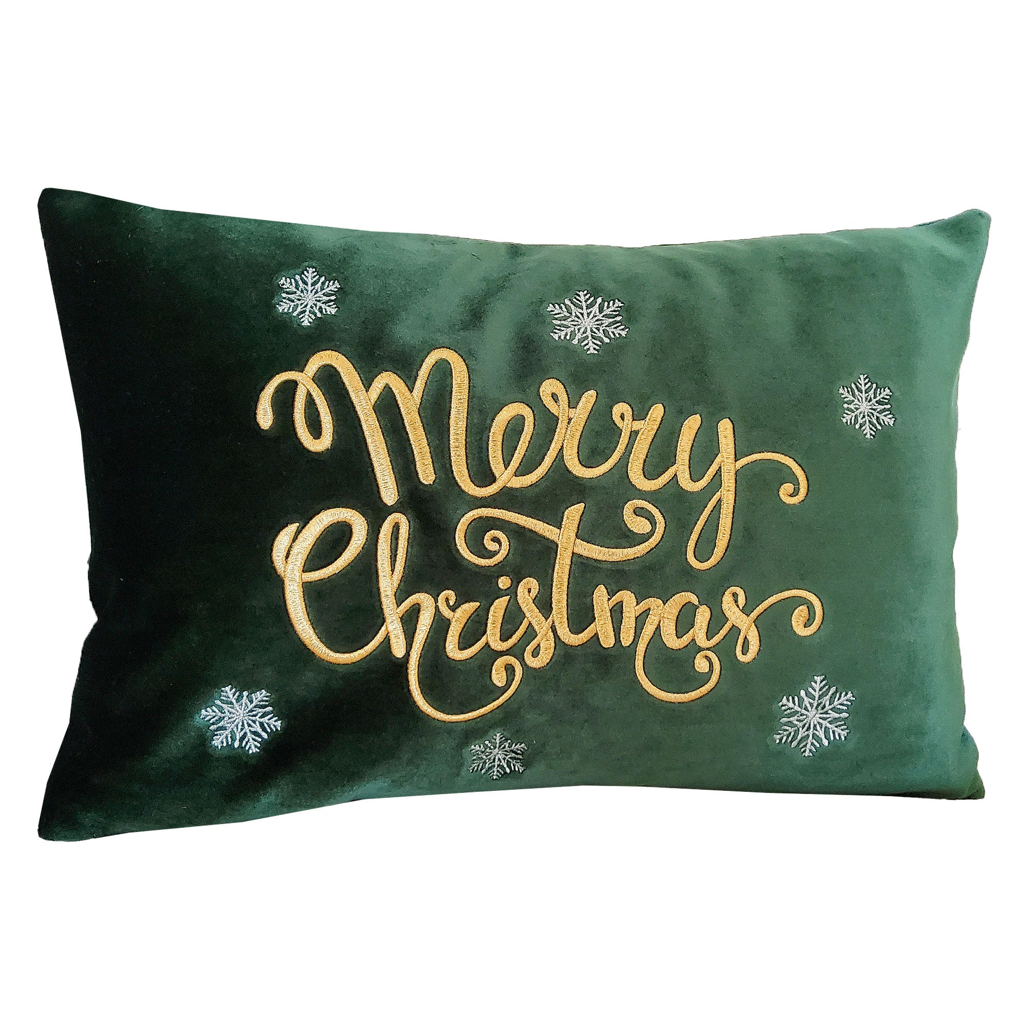 "Merry Christmas" Snowflakes Embroidery Pillow | Size 14X20