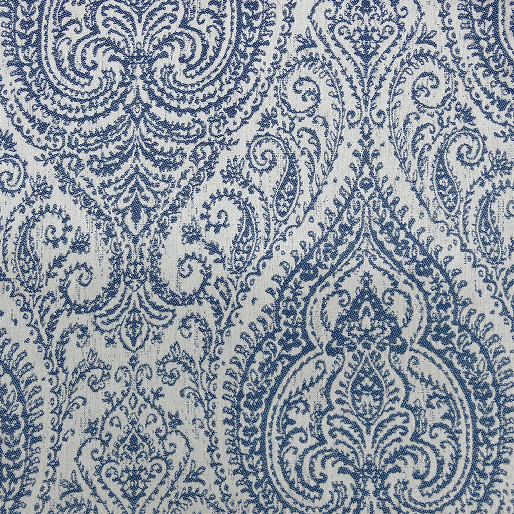 Polina fabric in color Navy showcasing fabric two tone paisley damask jacquard drapery & curtain fabric.