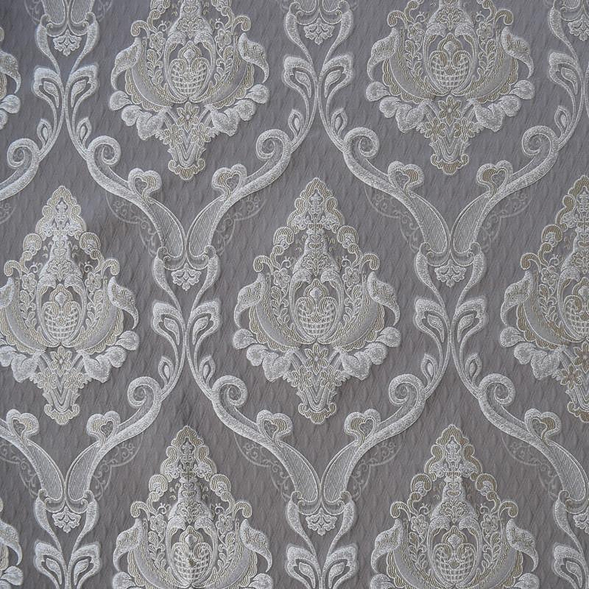 Queen Fabric in color Silver is a Traditional Metallic Damask Fabric pattern good for Drapery & Curtain Fabric and Upholstery Fabric
