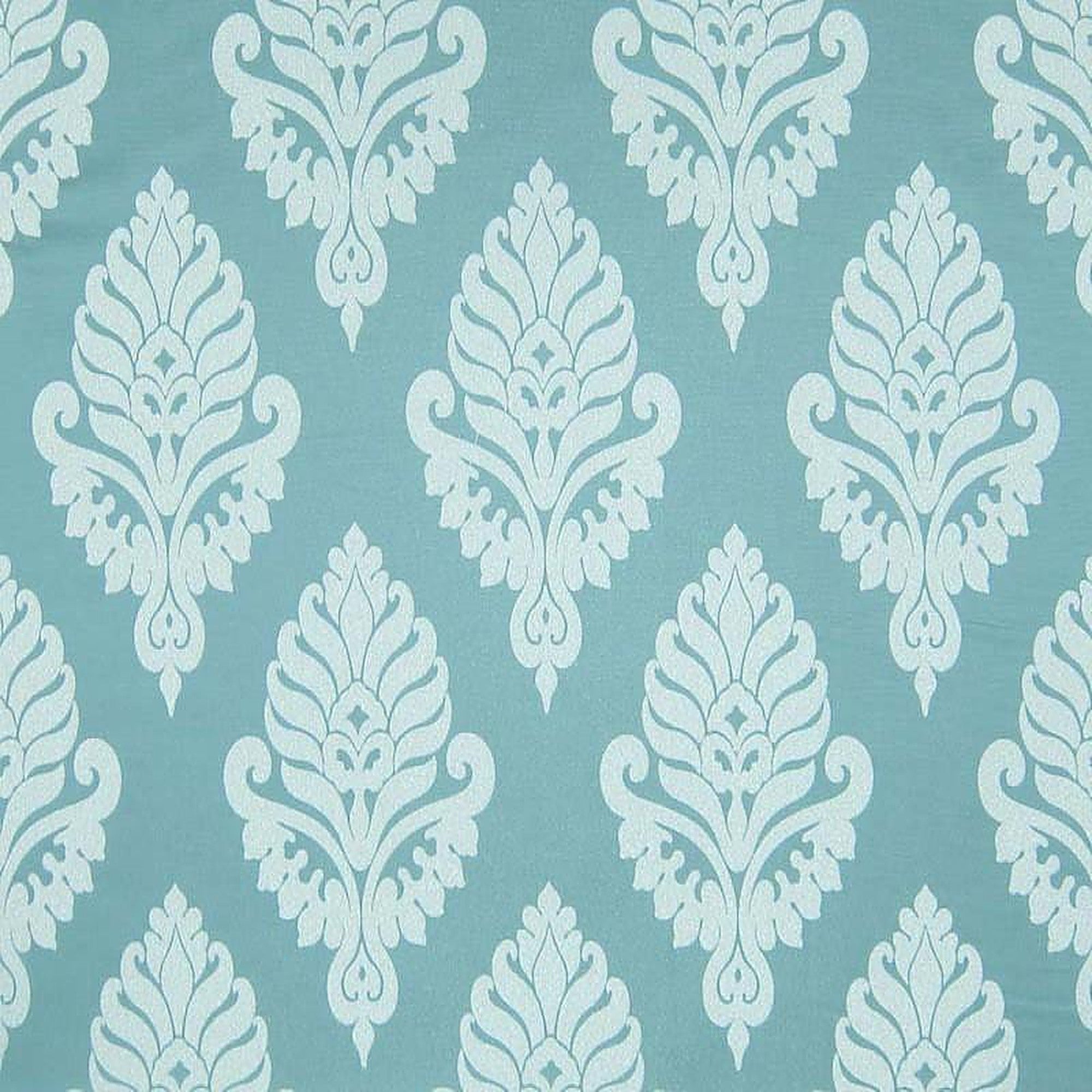 Rowley Fabric in color Turquoise/Silver is a Floral Damask Fabric pattern good for Drapery & Curtain Fabric