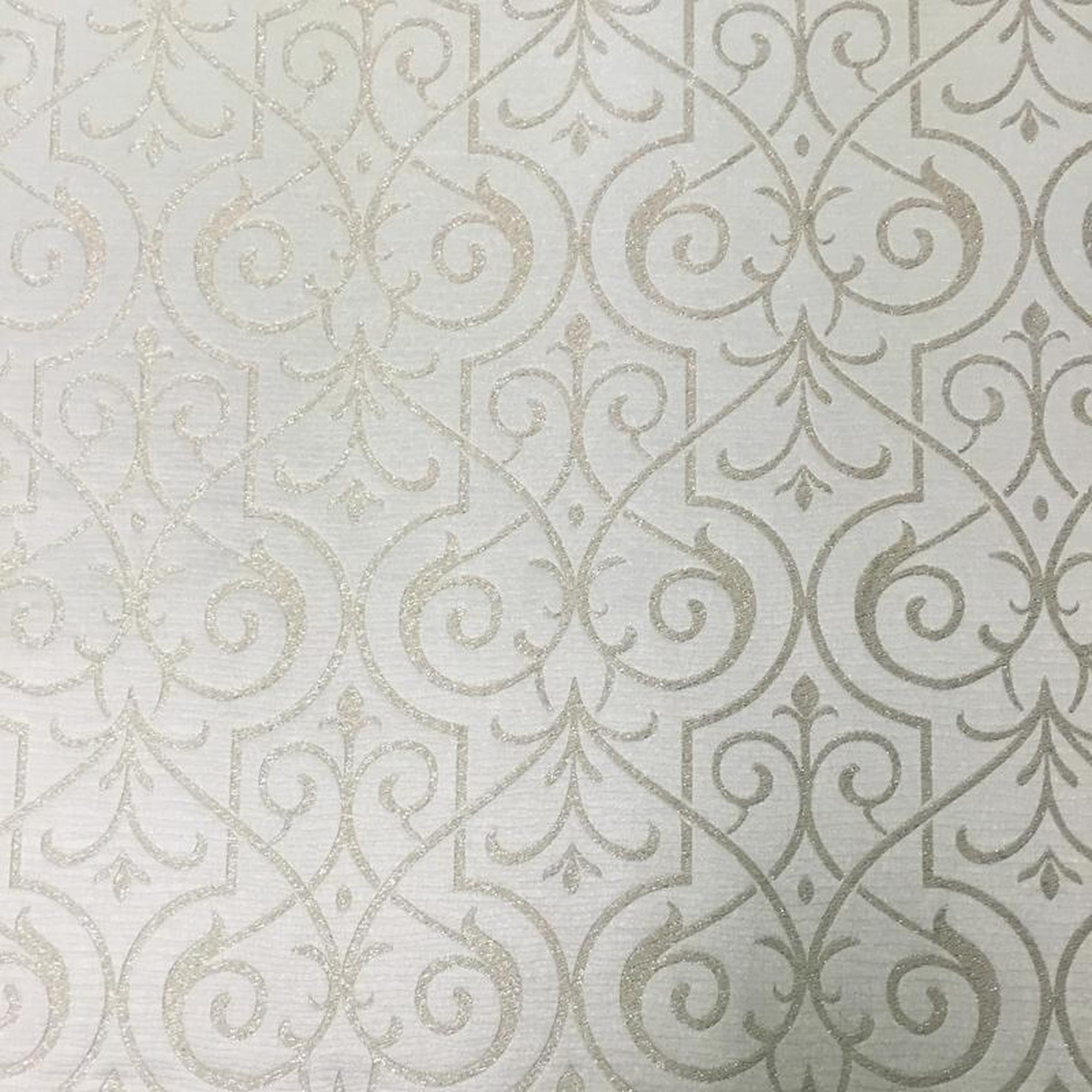 Royce fabric in color White/Silver showcasing fabric damask metallic drapery & curtain fabric.