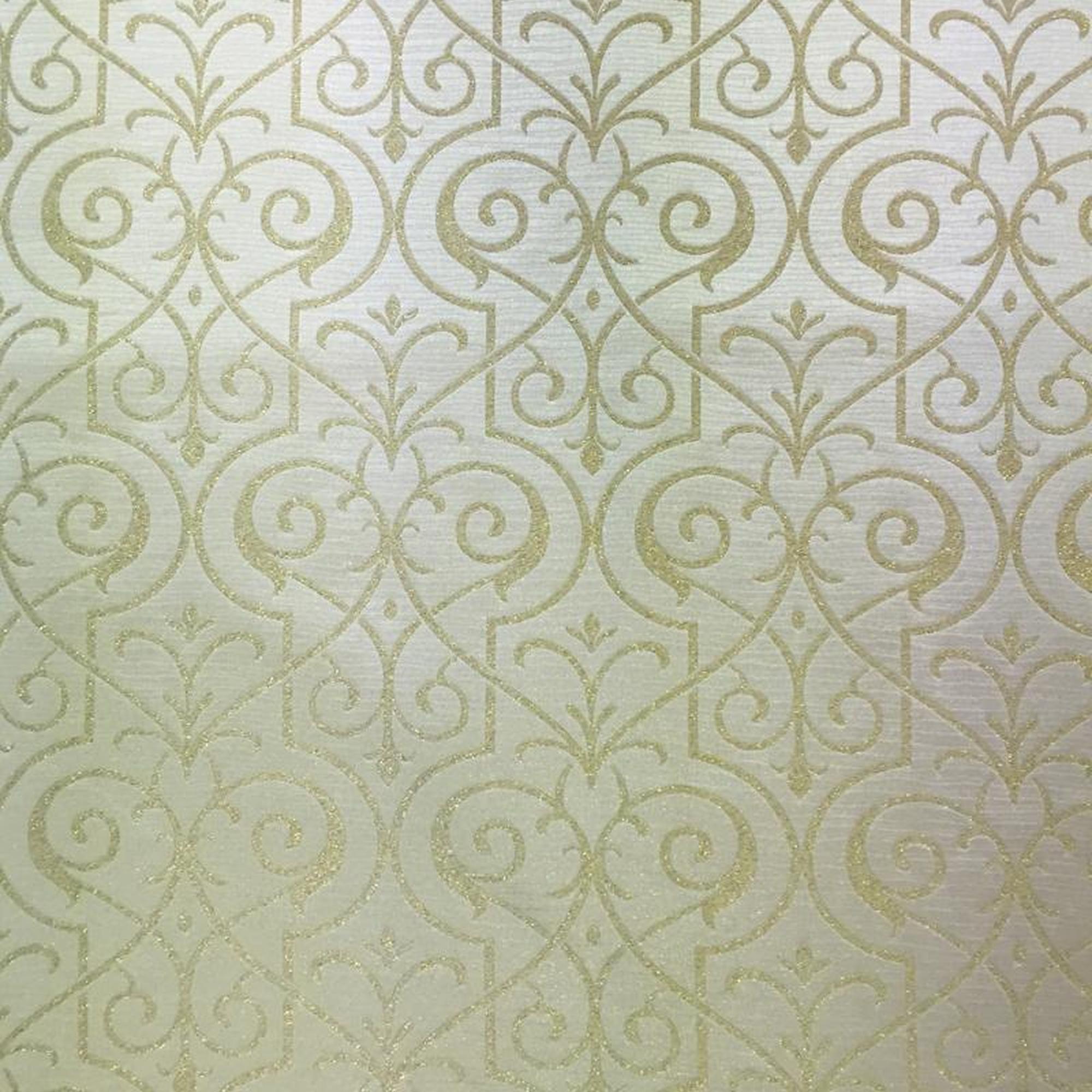 Royce fabric in color Champagne/Gold showcasing fabric damask metallic drapery & curtain fabric.