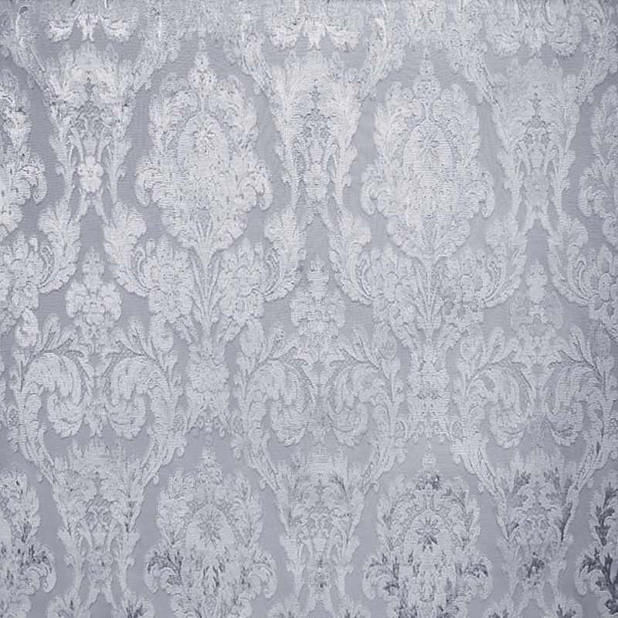 Samosa Fabric in color Silver is a Metallic Floral Damask Fabric pattern good for Drapery & Curtain Fabric and Upholstery Fabric