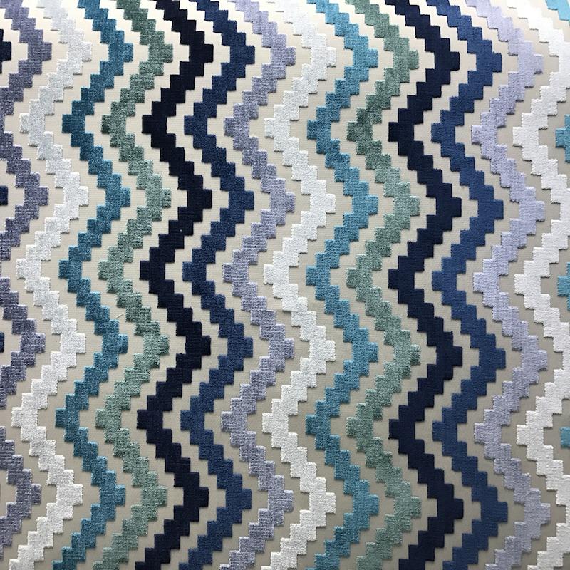 Shaw Fabric in color Turquoise is a Multicolored Zigzag Chenille Fabric pattern good for Drapery & Curtain Fabric and Upholstery Fabric