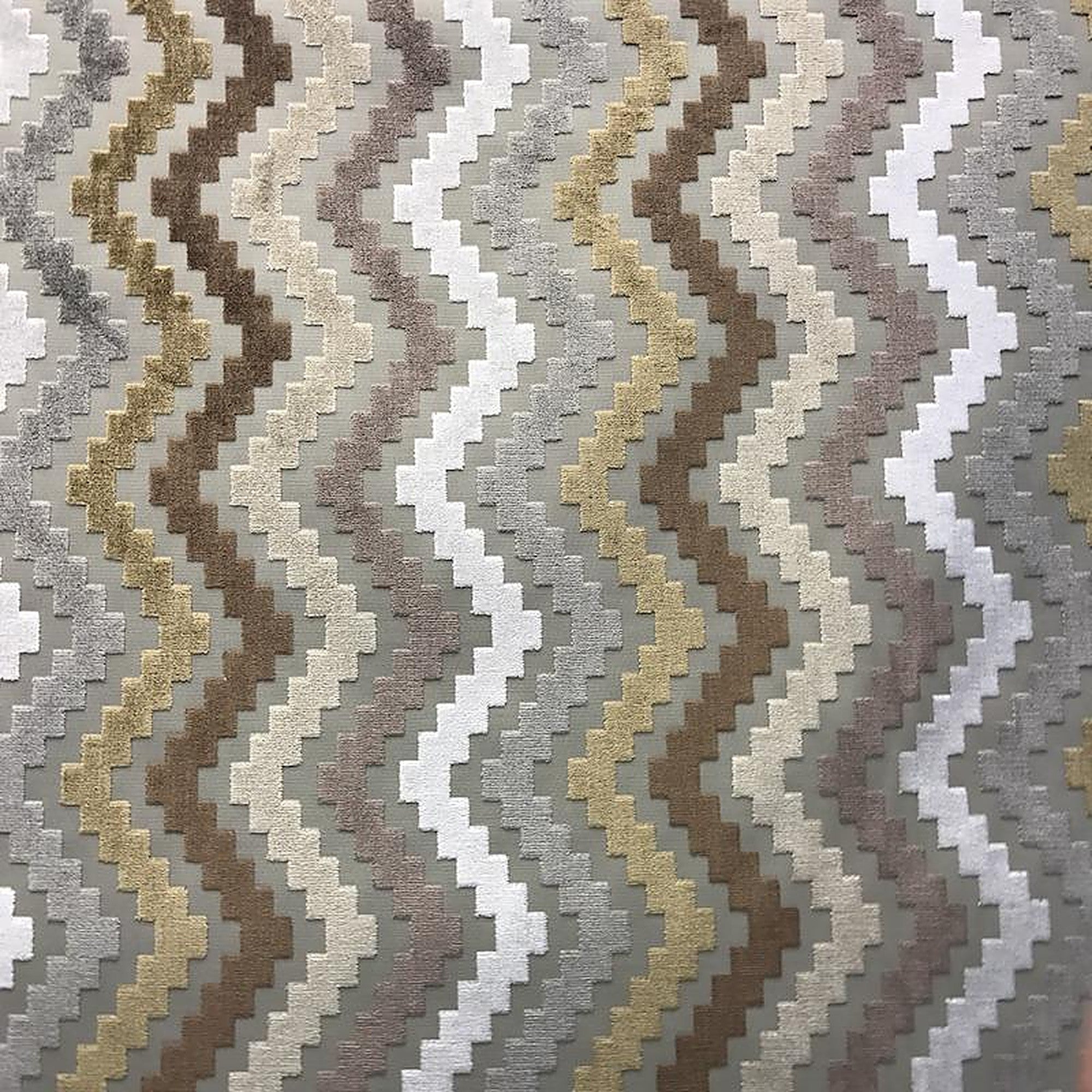Shaw Fabric in color Mocha is a Multicolored Zigzag Chenille Fabric pattern good for Drapery & Curtain Fabric and Upholstery Fabric