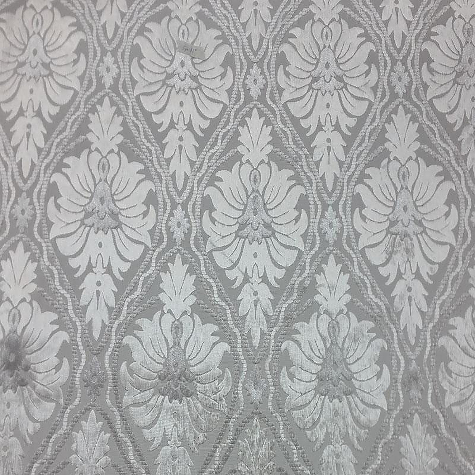Shine Fabric in color Silver is a Metallic Floral Damask Fabric pattern good for Drapery & Curtain Fabric and Upholstery Fabric