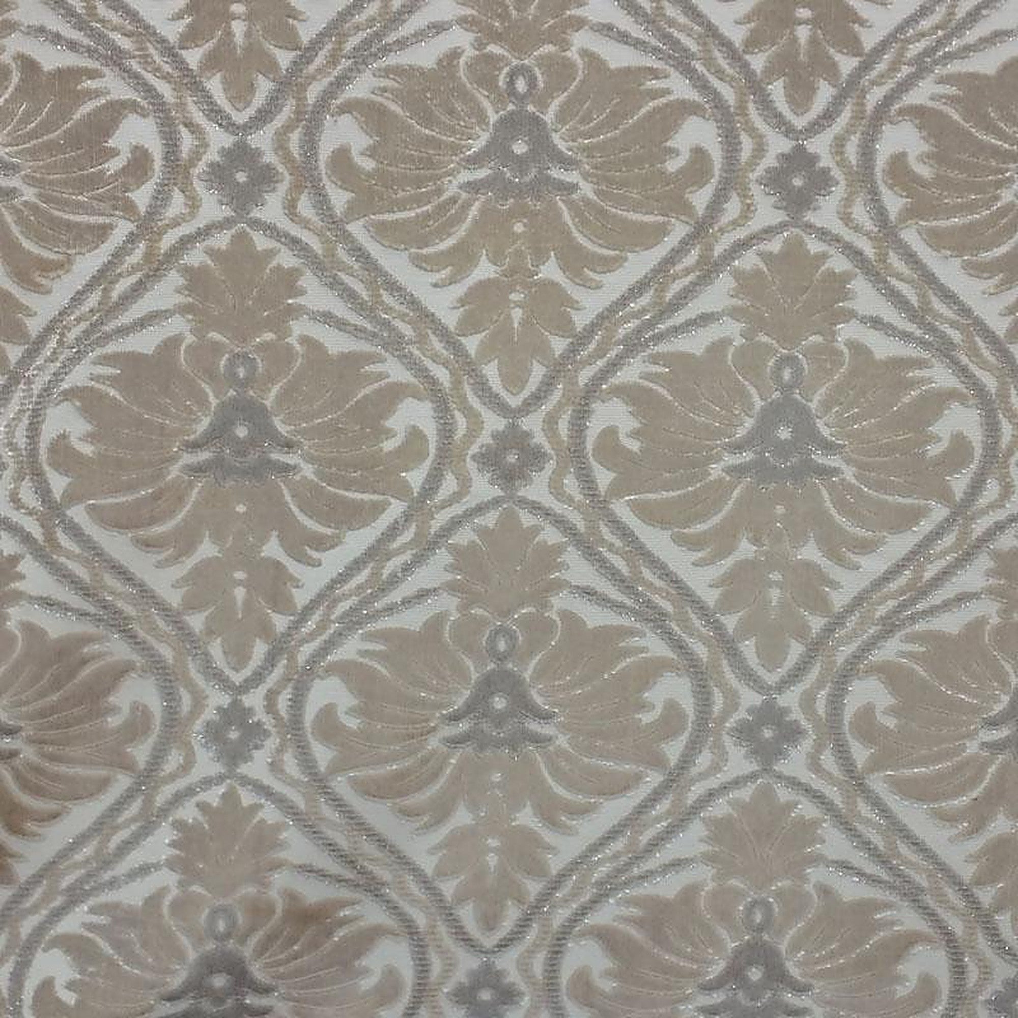 Shine Fabric in color Champagne is a Metallic Floral Damask Fabric pattern good for Drapery & Curtain Fabric and Upholstery Fabric