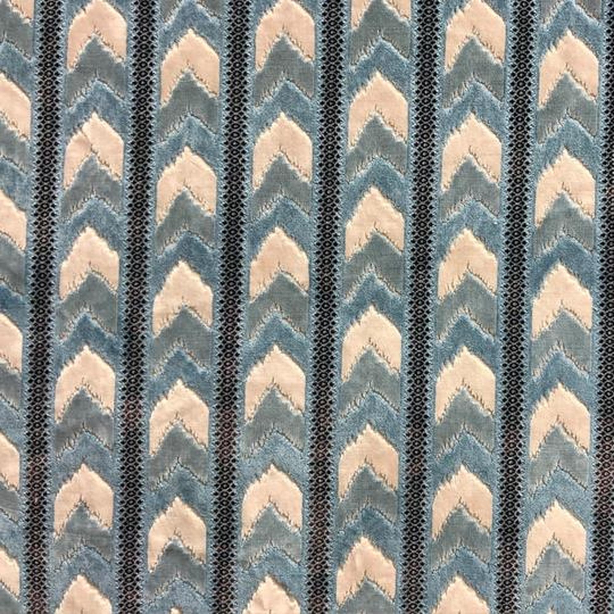 Sienna fabric in color Sky showcasing fabric chevron striped cut velvet upholstery fabric.