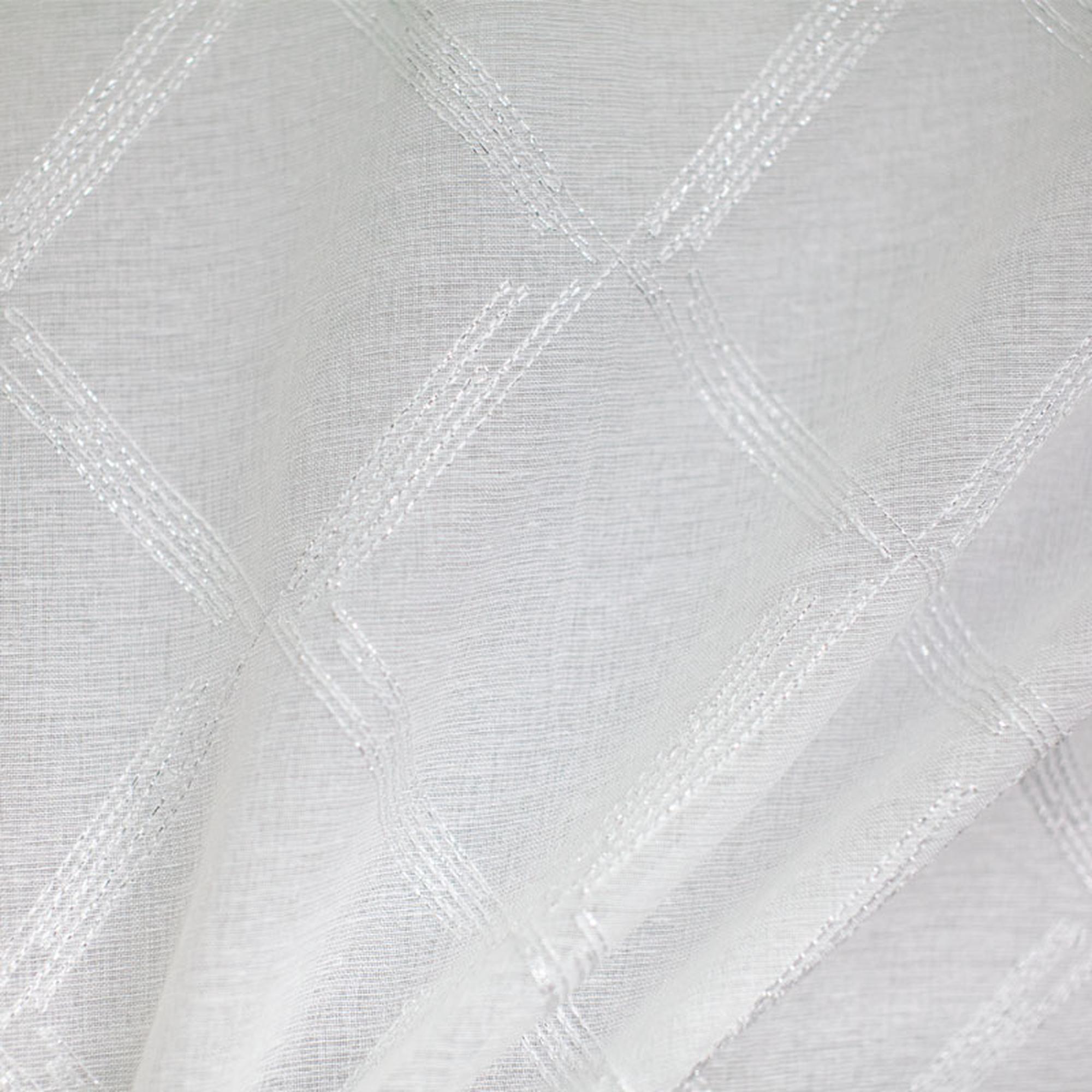 Teresa fabric in color White showcasing fabric diamond metallic embroidered sheer drapery & curtain fabric.
