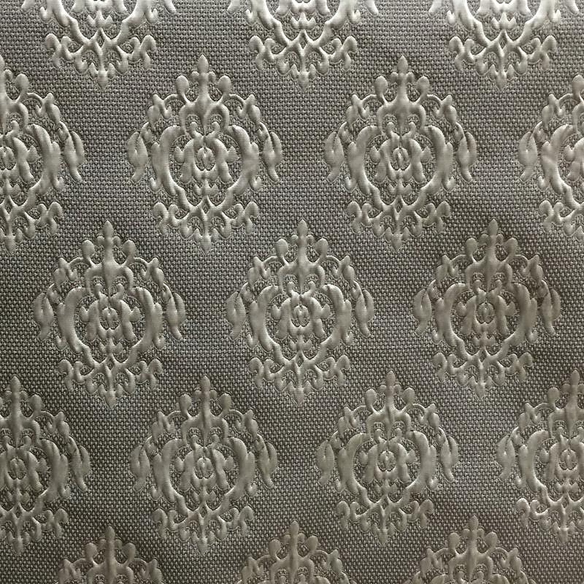 Theo Fabric in color Stone is a Embossed Matelasse Damask Fabric pattern good for Drapery & Curtain Fabric