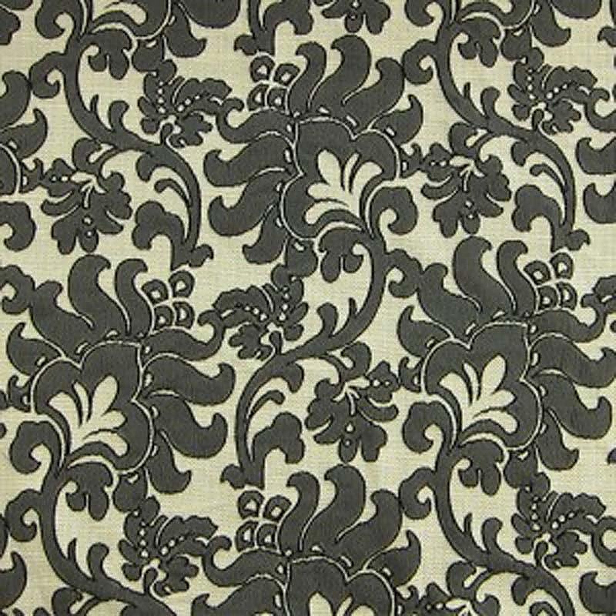 Trail Fabric in color Black is a Floral Damask Fabric pattern good for Drapery & Curtain Fabric
