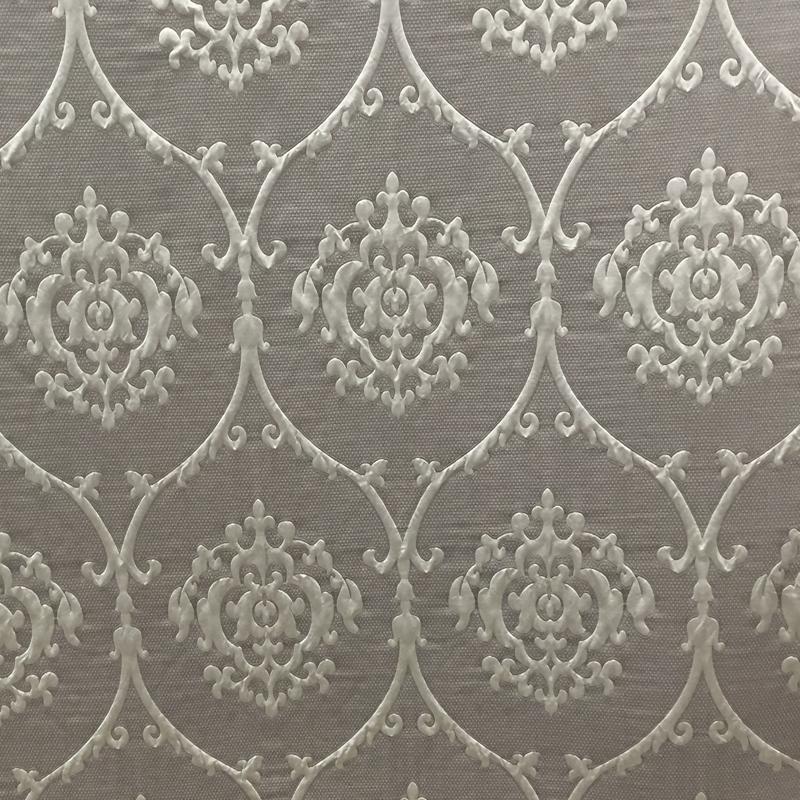 Troy Fabric in color Stone is a Embossed Matelasse Damask Fabric pattern good for Drapery & Curtain Fabric and Upholstery Fabric
