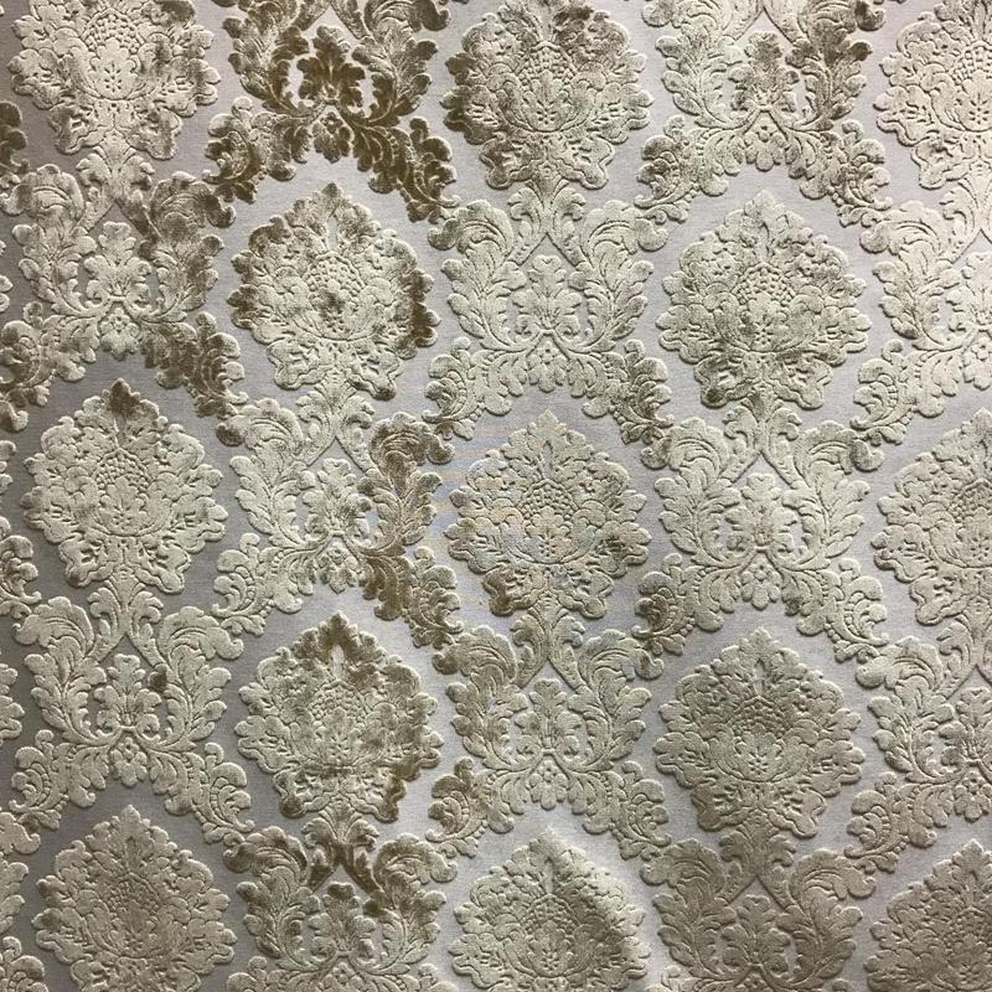 Valentino fabric in color Beige showcasing fabric traditional damask cut velvet upholstery fabric & drapery & curtain fabric.