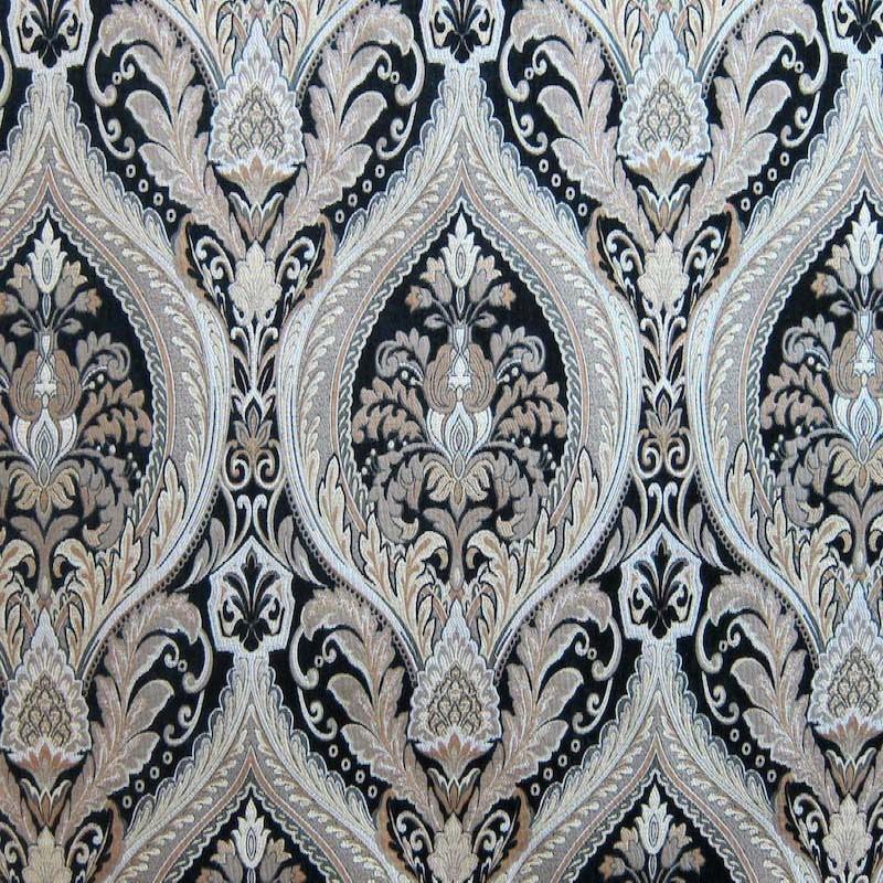 Valley Fabric in color Black is a Floral Damask Fabric pattern good for Drapery & Curtain Fabric and Upholstery Fabric