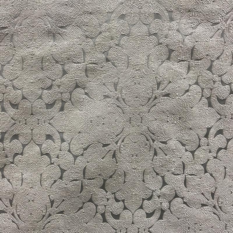 Washington Fabric in color Gray is a Floral Embroidered Damask Fabric pattern good for Upholstery Fabric
