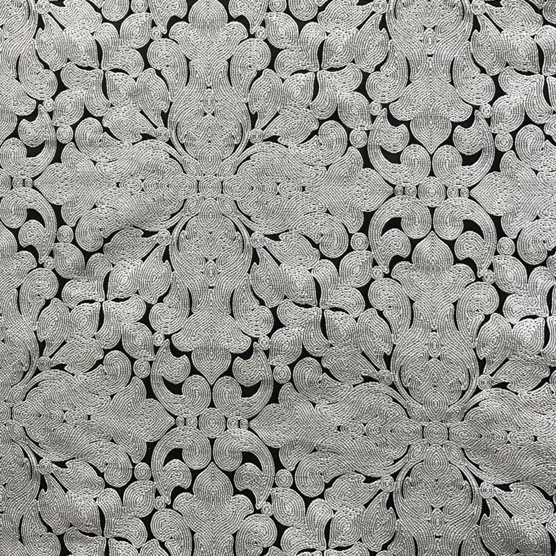 Washington Fabric in color Ebony is a Floral Embroidered Damask Fabric pattern good for Upholstery Fabric