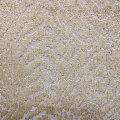 Zadig fabric in color Beige showcasing fabric all over cut velvet on linen look upholstery fabric.