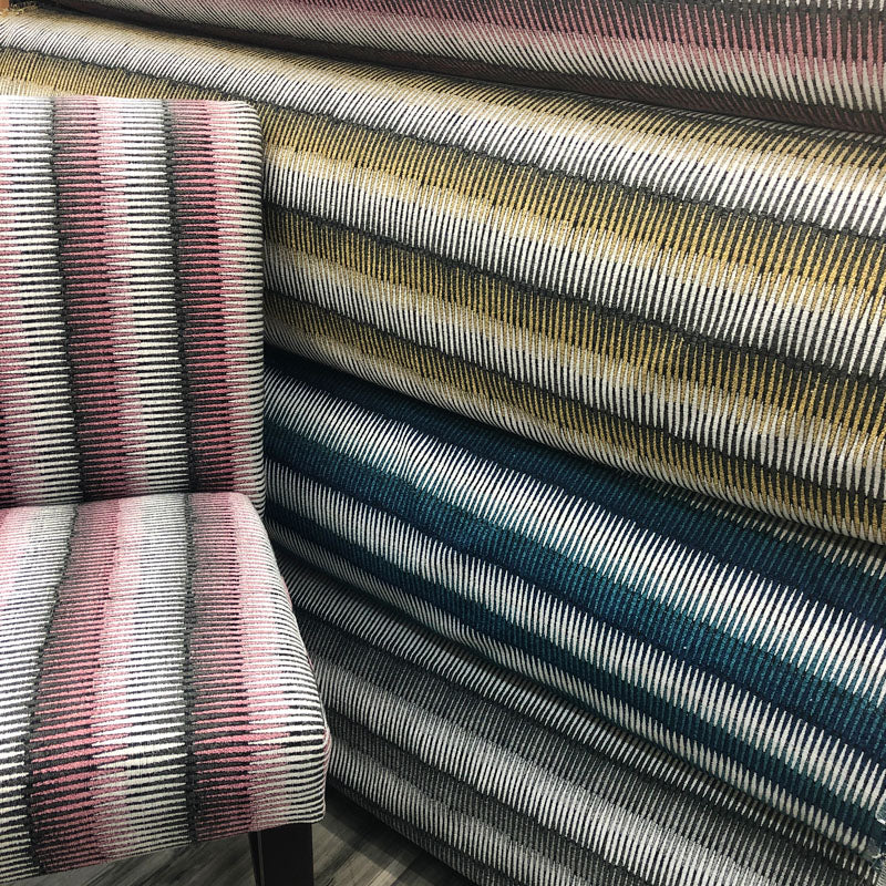Dumont Fabric | Multicolored Stripe Chenille Fabric | Drapery & Curtain Fabric and Upholstery Fabric