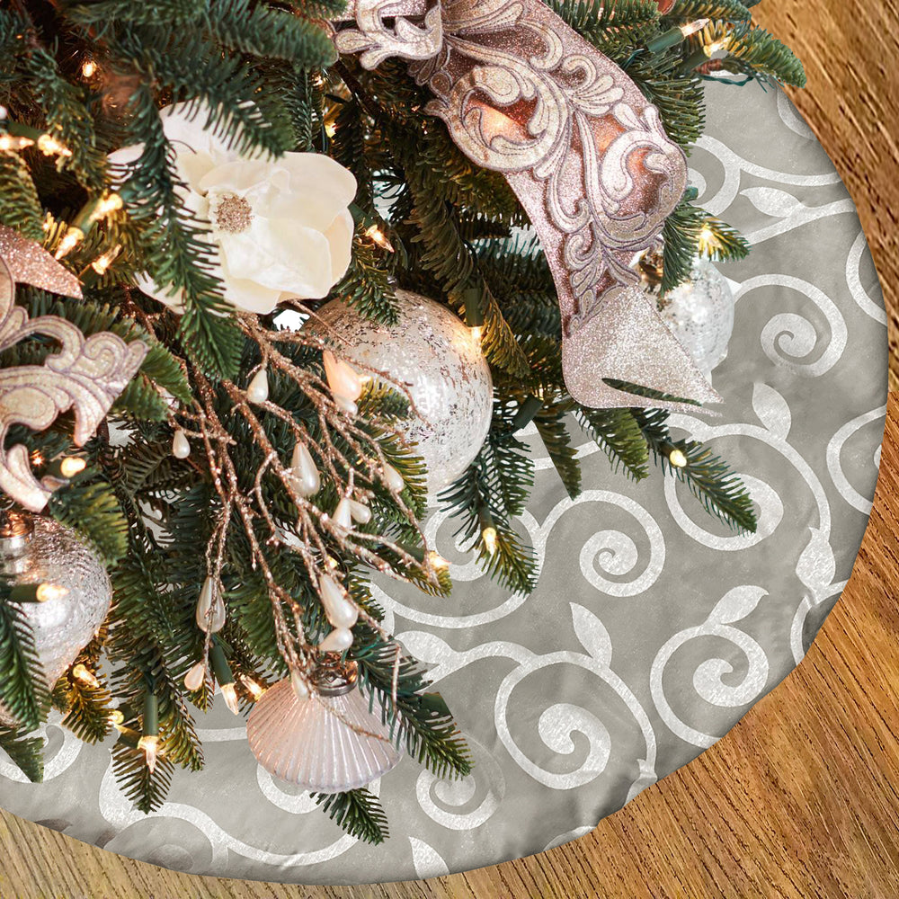 Rimmela Christmas Tree Skirt | Color Silver & White
